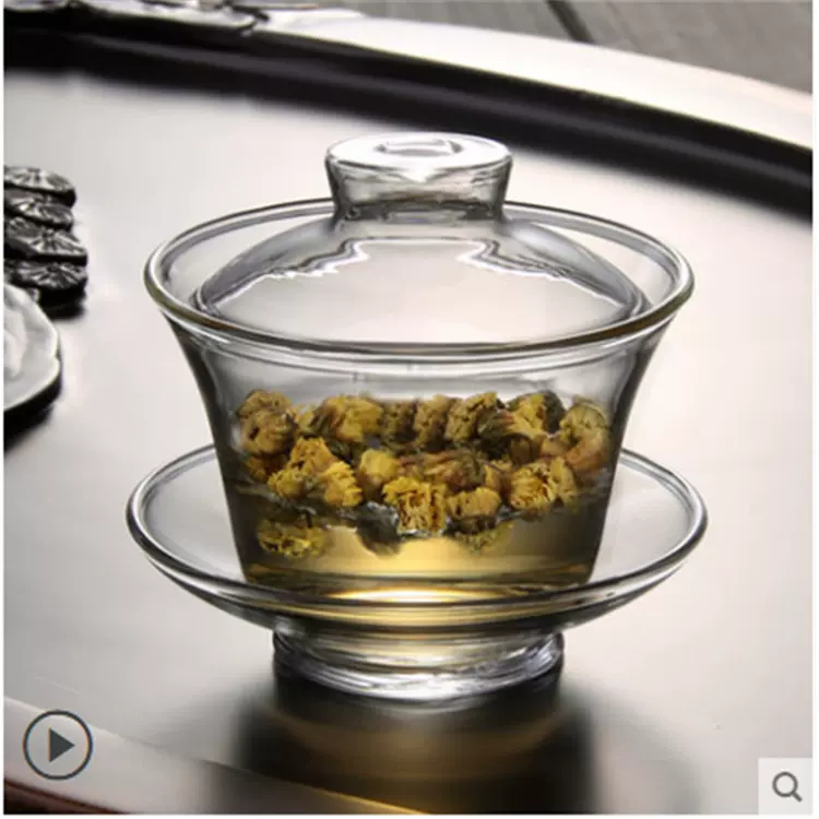 高硼硅耐热玻璃茶具玻璃盖碗三才透明品茗杯功夫茶杯茶碗厂家批发