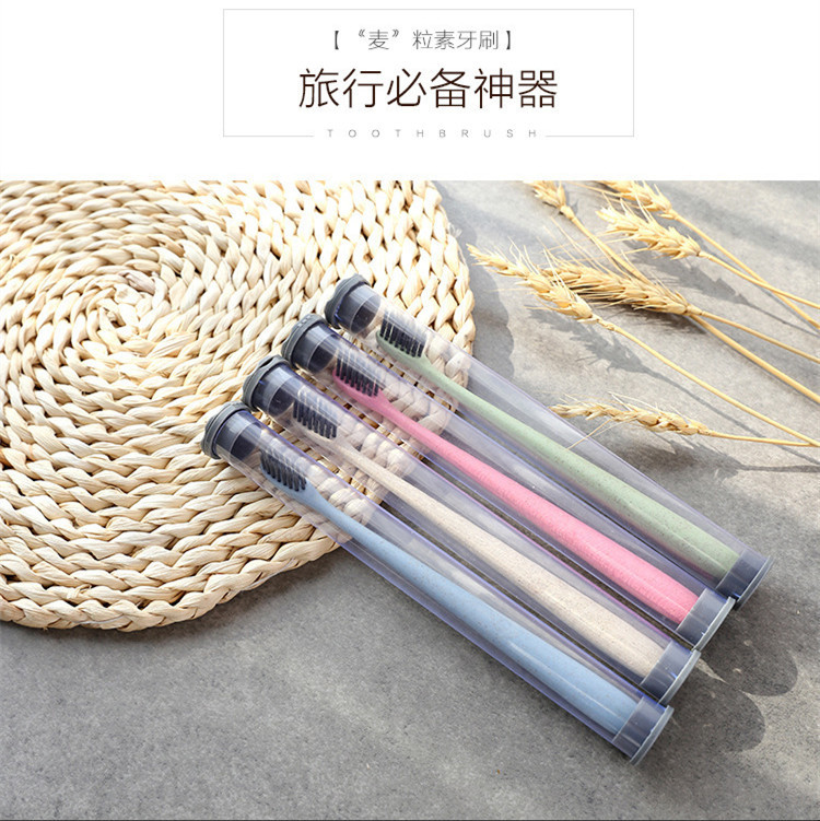 Cepillo de dientes portátil de viaje cepillo de filamento de paja de trigo cepillo de dientes para adultos con tapa de carbón de bambú creativo cabeza pequeña cepillo de dientes de pelo súper