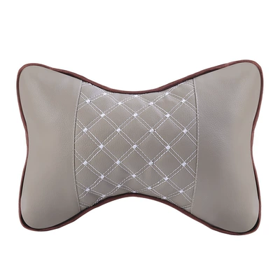 Car Headrest Neck Pillow, All-Season Headrest - pu-embroidered-gray-one-2818