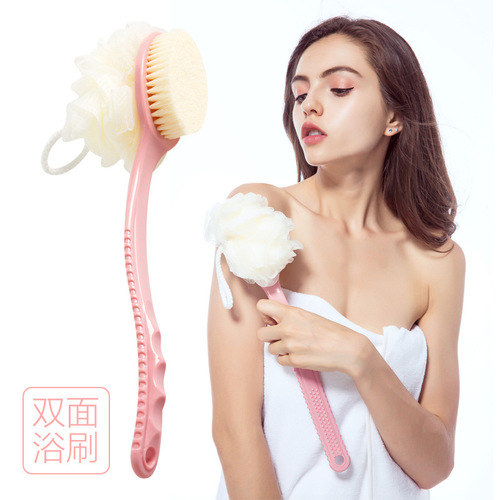 T soft hair long handle bath flower two-in-one bath brush household bath artifact bath ball double-sided plastic bath brush