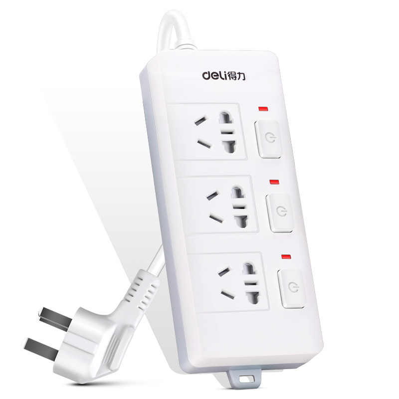 得力3985排插带独立开关3米3位电源延长接线桌面插线板排插拖线板