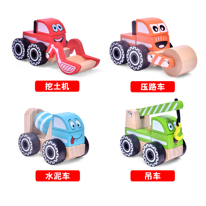 Vehículo de ingeniería de madera para niños DIY ensamblaje combinación juguete bloque de construcción de madera grúa modelo de coche de madera fábrica al por mayor