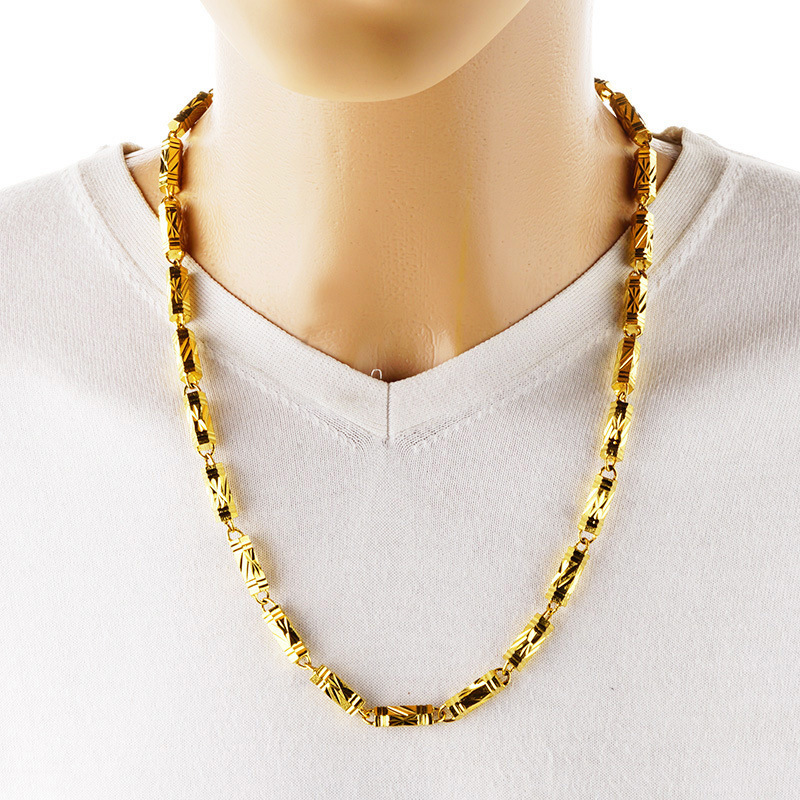 Gold Plated Hexagonal Bamboo Joint Necklace For Men And Women_voghion.com