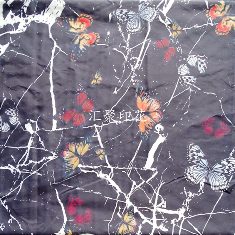 黑底满版蝴蝶印花  面料印花     高温分散