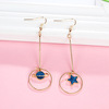 Earrings, blue long asymmetrical starry sky, wholesale