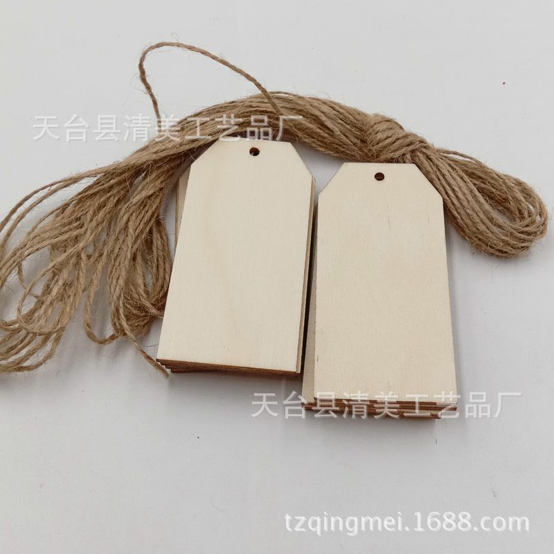 Madera color 40*80mm etiqueta grande DIY Etiqueta de madera colgante 50 unidades un paquete con 10 m cuerda de cáñamo