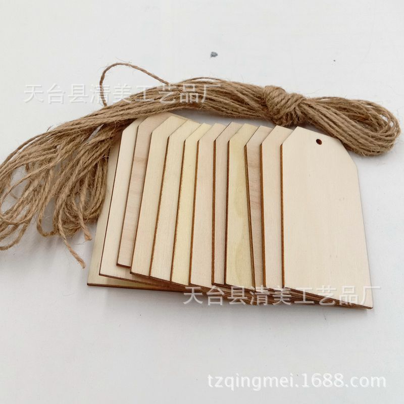 Madera color 40*80mm etiqueta grande DIY Etiqueta de madera colgante 50 unidades un paquete con 10 m cuerda de cáñamo