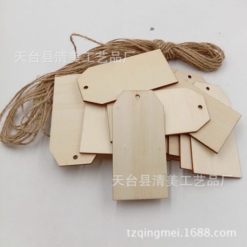 Madera color 40*80mm etiqueta grande DIY Etiqueta de madera colgante 50 unidades un paquete con 10 m cuerda de cáñamo