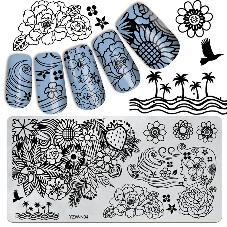 原创手绘美甲印花板 印花甲油转印指甲印花钢板模板 YZW-N系列