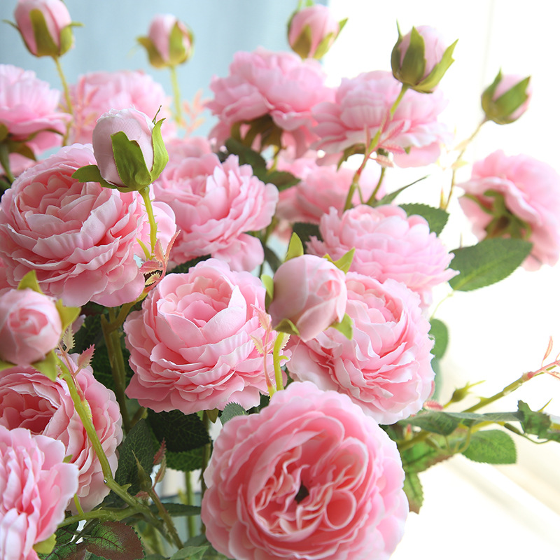 西洋玫瑰欧式包芯3头洋牡丹仿真花厂家家居装饰婚庆墙假花MW51010