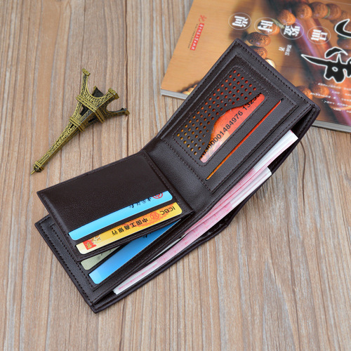 New men's wallet, men's short wallet, youth fashion plaid horizontal soft wallet, large capacity multi-card slot wallet