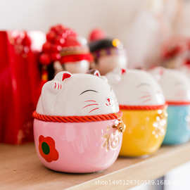 陶瓷招财猫摆件喜糖盒车载开业装饰品陶瓷工艺品儿童存钱罐盛丰