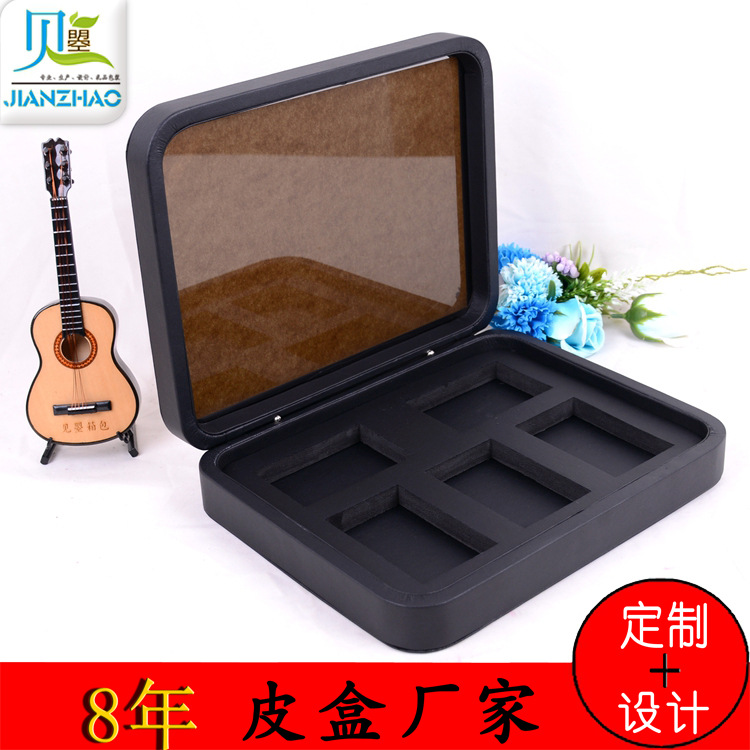 黑色皮质圆角皮盒透明窗户皮U小罐的茶包装盒人参海参高档保健品