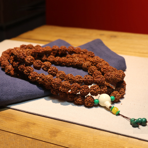 Dai's Sandalwood Nepalese Great Vajra Bodhi 108 Bead Mala Bracelet and Necklace Five-Petaled Vajra Bodhi Seeds
