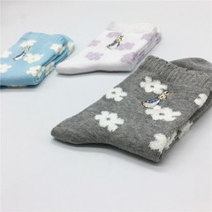 Spring and Autumn New Japanese Style Pifutu Printed Fleece Cotton Socks with Snowflake Fleece, Forest System Medium Calf Socks for Girls and Boys