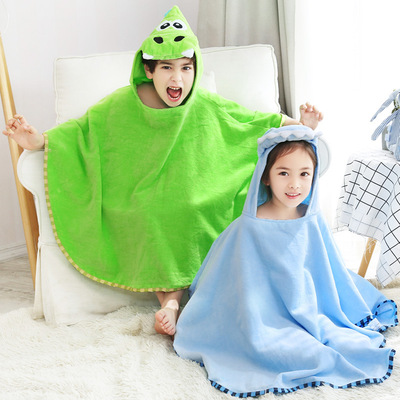厂家直销儿童浴巾斗篷小孩连帽浴袍卡通印花可穿浴巾批发|ms