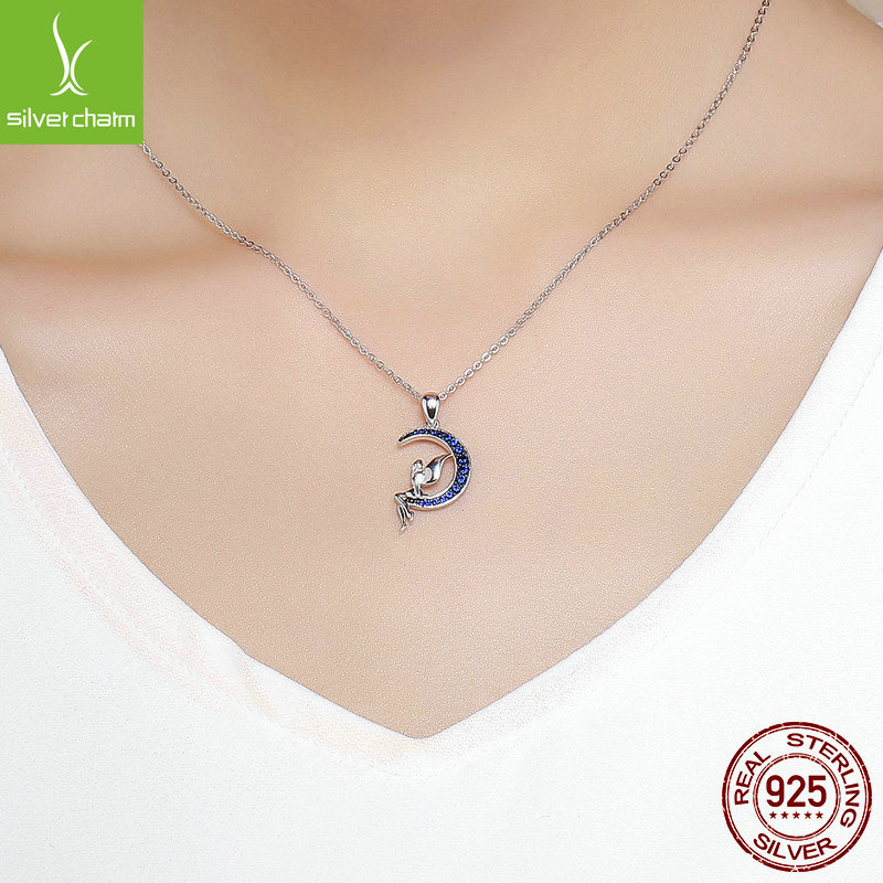 Verico's New Moon Fairy S925 White Golden-Plated Necklace, Fashionable and Popular Item Scn244
