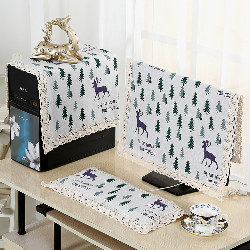 热卖学校办公棉麻电脑罩防尘罩批发液晶台式曲面平面32寸电脑盖巾