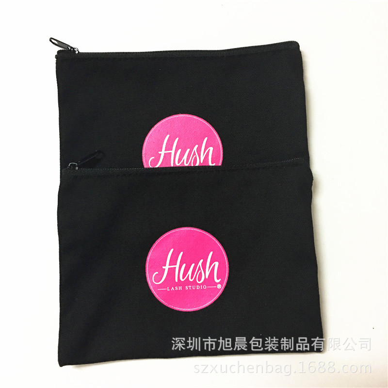 印刷黑色拉链帆布包 文具用品拉链帆布袋 个韩国零钱包