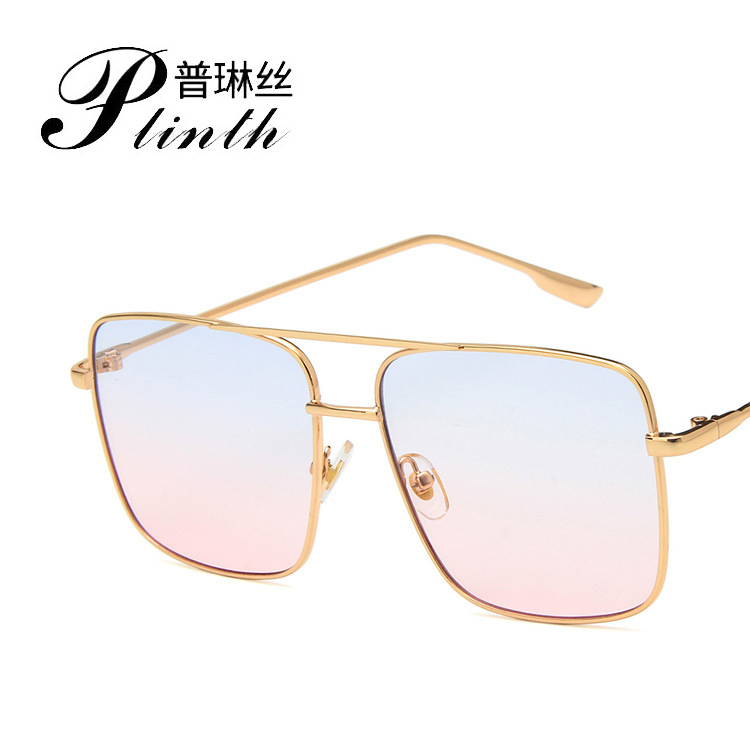 Cross-border 2018 retro metal generous frame sunglasses European and American Marine sunglasses fashion double beam sunglasses