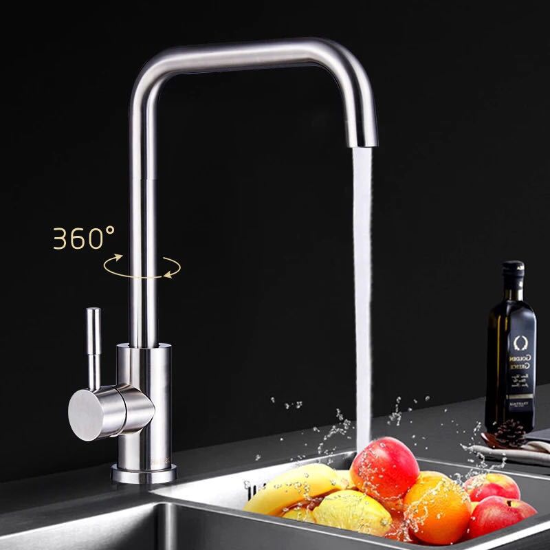 Cross-border 304 stainless steel kitchen faucet kitchen kitchen basin single hole hot and cold mixing water rotating faucet Cross-border 304 stainless steel kitchen faucet kitchen kitchen basin single hole hot and cold mixing water rotating faucet