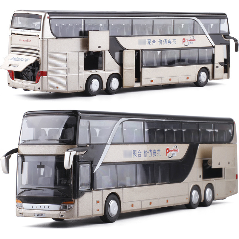 Baosilun/car to double-decker bus business alloy sound and light door back force car model children's toys