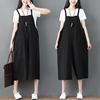 Suspenders, trousers, suitable for import, cotton and linen, high waist, plus size, lifting effect