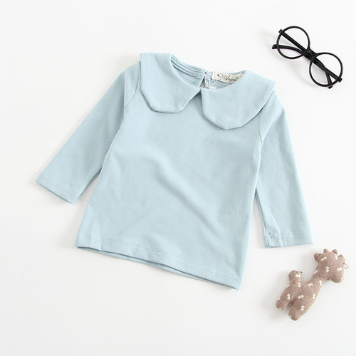 Baby girls 2020 new Korean style pure cotton tops autumn clothing baby girls solid color lapel long-sleeved T-shirt bottoming shirt