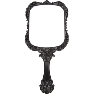 Handheld Mirror Retro Square 3D with Butterfly Accent, Black, Large