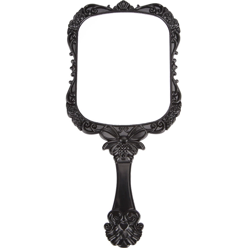 Handheld Mirror Retro Square 3D with Butterfly Accent, Black, Large