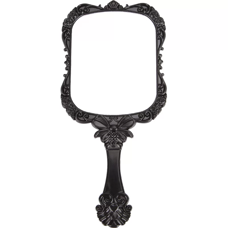 Handheld Mirror Retro Square 3D with Butterfly Accent, Black, Large