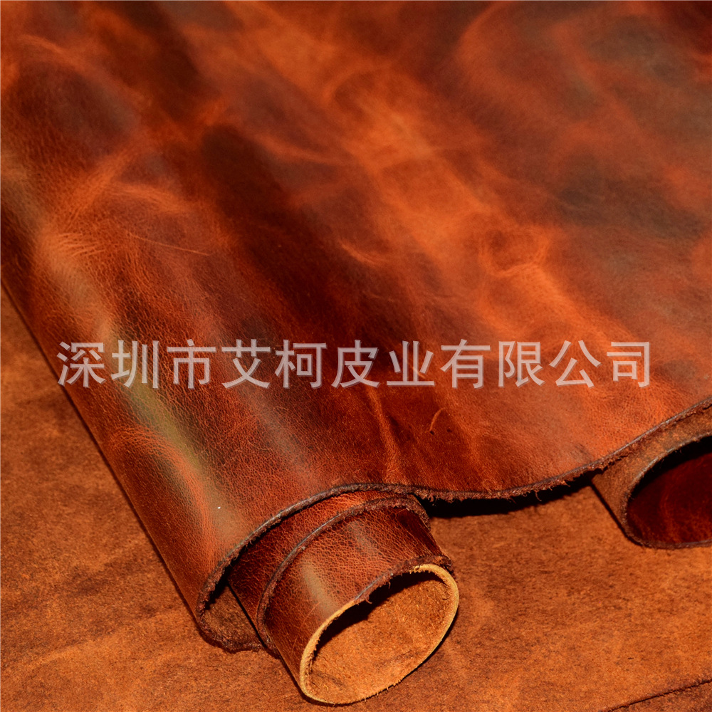 现货 真皮 头层牛皮油蜡皮爆裂纹 油蜡摔纹 植鞣皮双色疯马油蜡皮