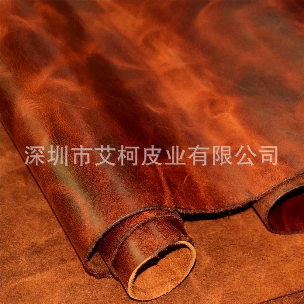 现货 真皮 头层牛皮油蜡皮爆裂纹 油蜡摔纹 植鞣皮双色疯马油蜡皮