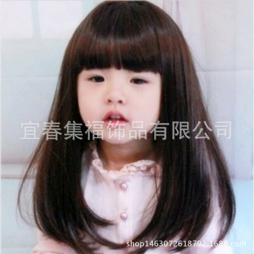 宝宝假发 婴儿童韩式摄影假发 齐刘海长直发 可爱公主假发批发