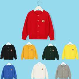 加工贴 牌秋冬童装毛衣卡通图案针织开衫七针加厚棉线童超人外套