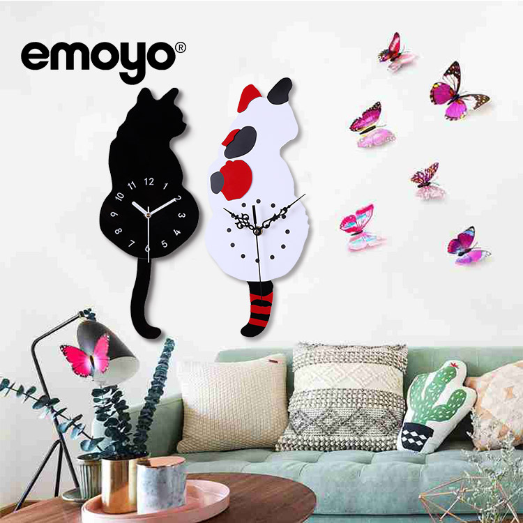 Reloj de pared gato oscilante｜Cuarzo silencioso｜Decoración moderna｜Producto transfronterizo
