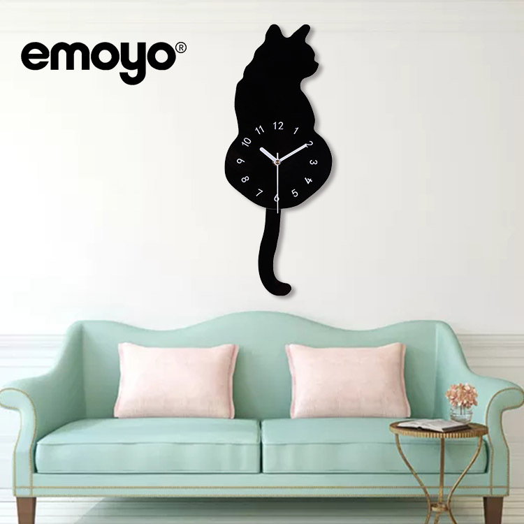 Reloj de pared gato oscilante｜Cuarzo silencioso｜Decoración moderna｜Producto transfronterizo