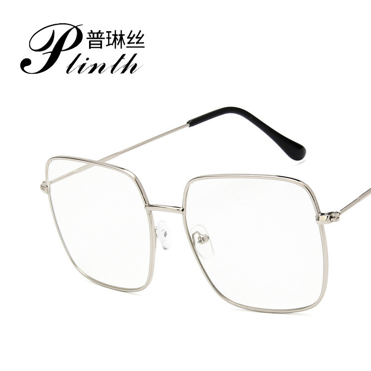 Korean Style Square Metal Glasses Frame 188 Vintage Artistic Polygon Flat Mirror Square Large Frame Glasses