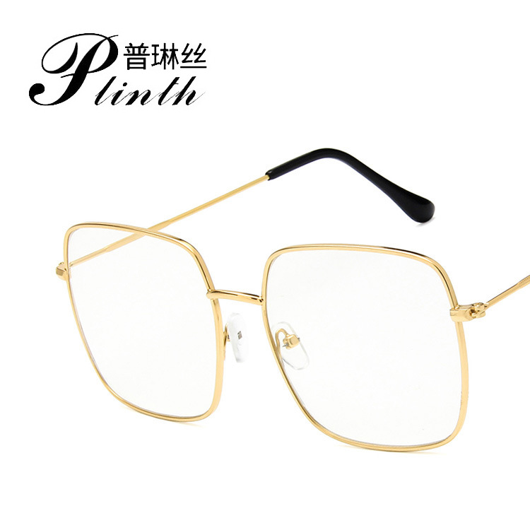 Korean Style Square Metal Glasses Frame 188 Vintage Artistic Polygon Flat Mirror Square Large Frame Glasses