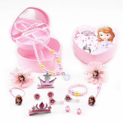 Girl Jewelry Set Elsa Princess Necklace Ring Girls Accessories Gift Box Children Necklace Hair Accessories Jewelry
