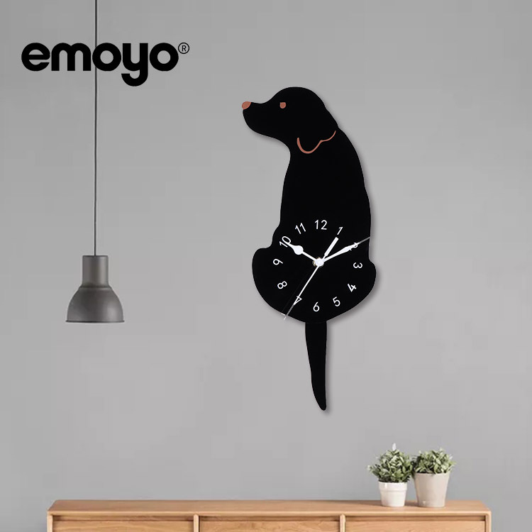 Creativo acrílico niños cuarzo DIY reloj emoyo swing cola cachorro Reloj de pared