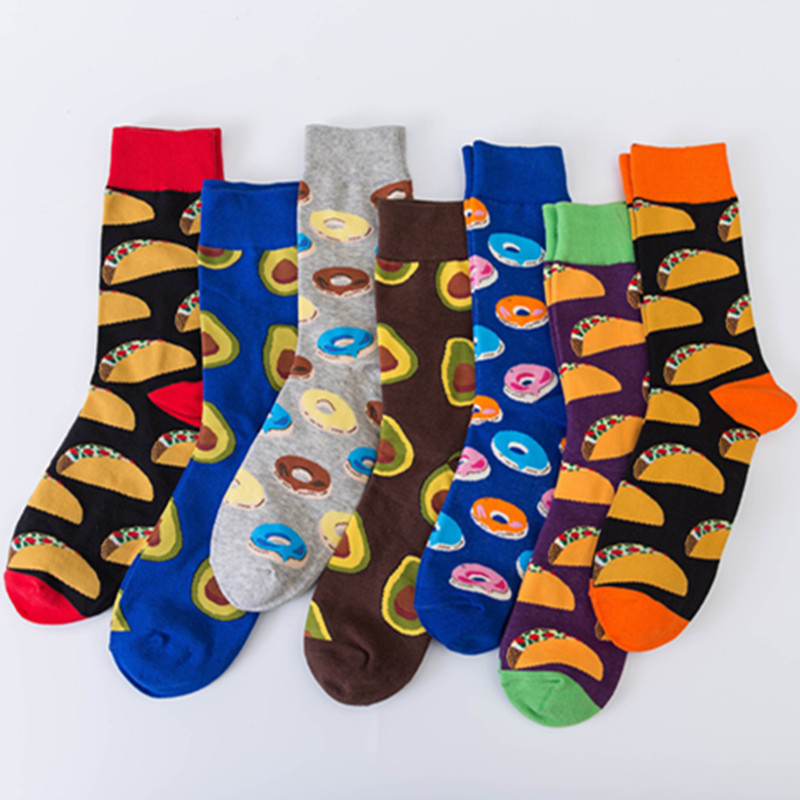 In stock cross-border fashion colorful casual mid-high cotton socks food series fashion socks wholesale