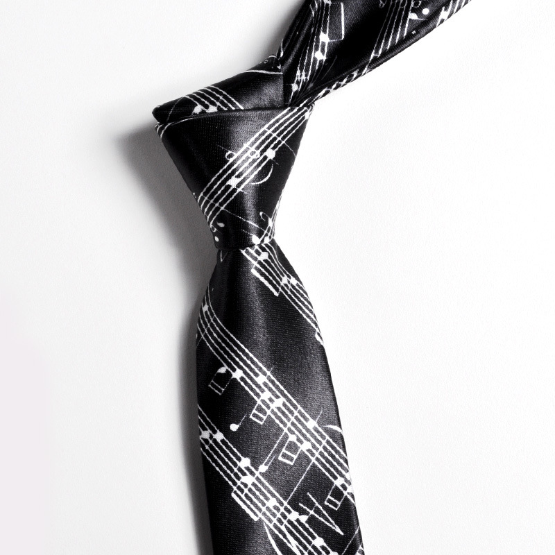 Cravatta sottile con motivo pianoforte alla moda uomo donna_voghion.com