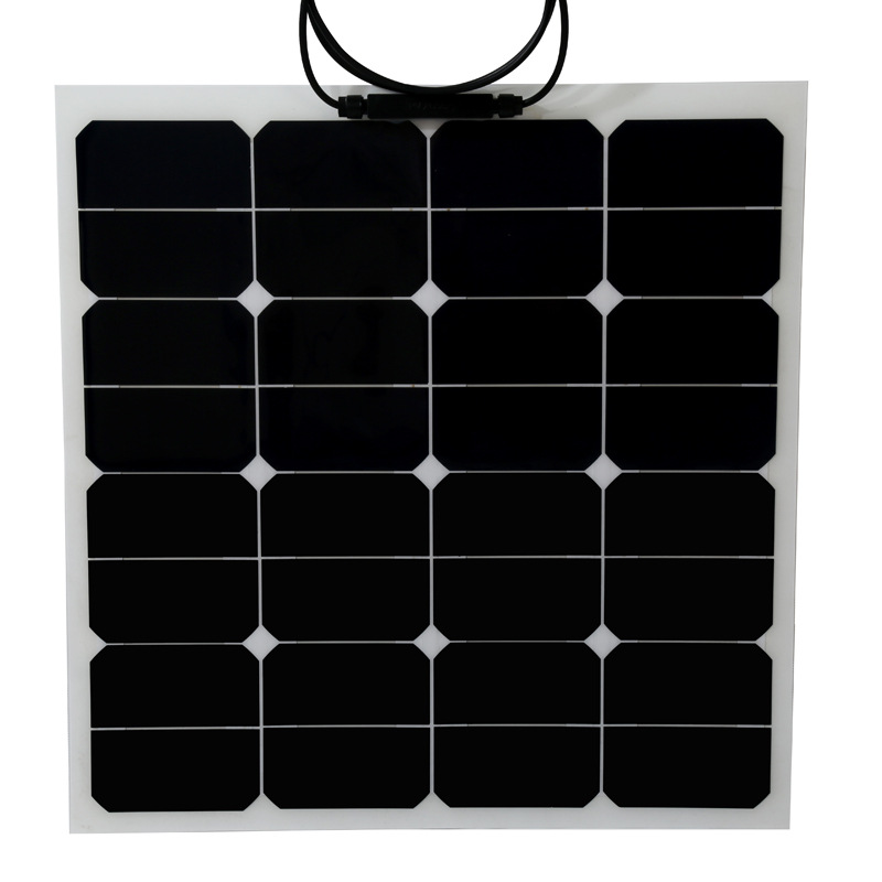 厂家专业Sunpower50w半柔性太阳能板太阳能充电器PET光面接线盒板