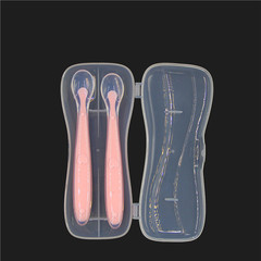 Baby Silicone Training Spoon, Soft-Tip Silicone Baby Feeding Spoon, Silicone Spoon Set with PP Case, 2-Pack