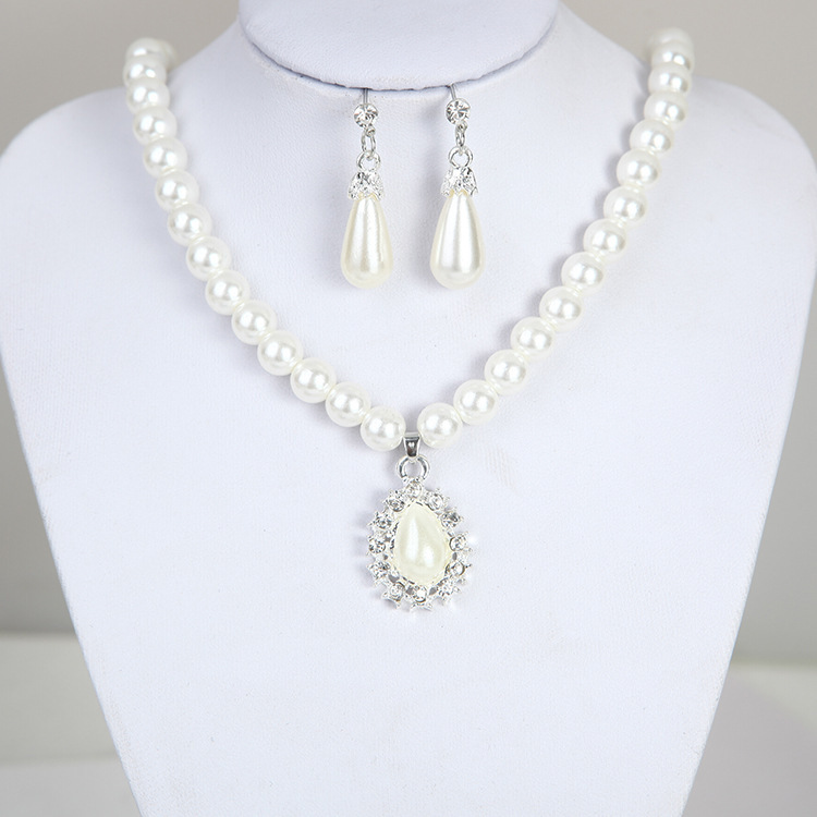 Wish jewelry suit fashion pearl necklace earrings earrings suit elegant flash diamond drop jewelry N5051