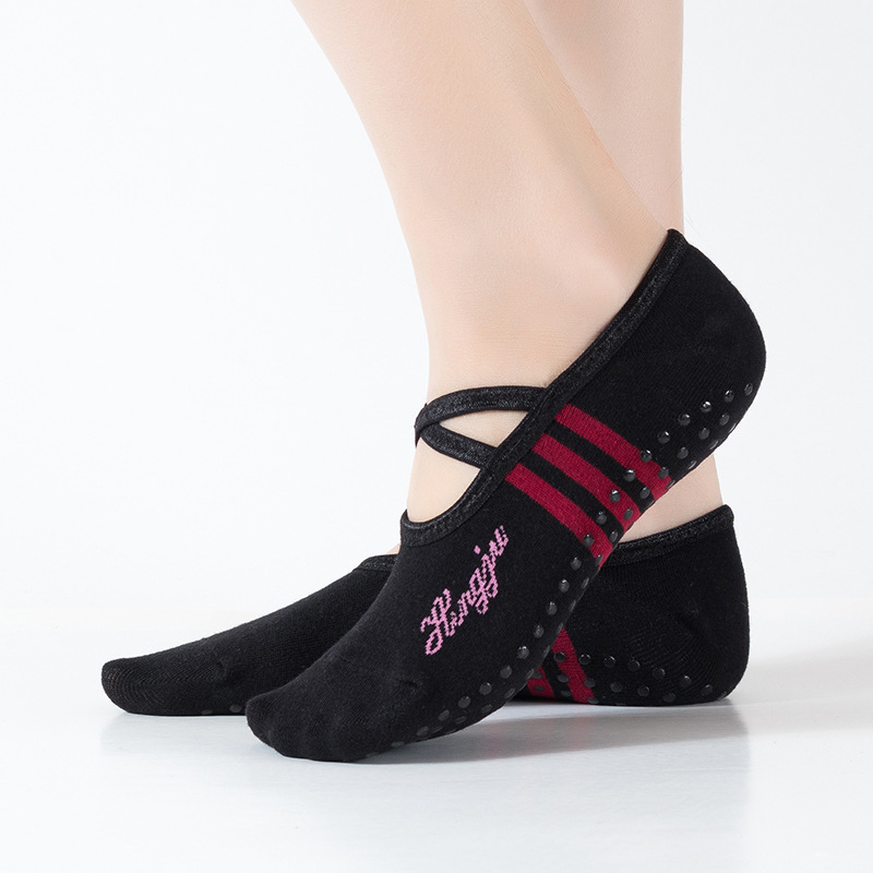 New round toe backless yoga socks yoga socks non-slip socks cross strap LOGO yoga invisible socks open toe socks