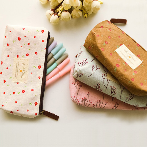 Rural floral pen case, fresh and simple zakka rural style, floral canvas student pen bag/pencil case
