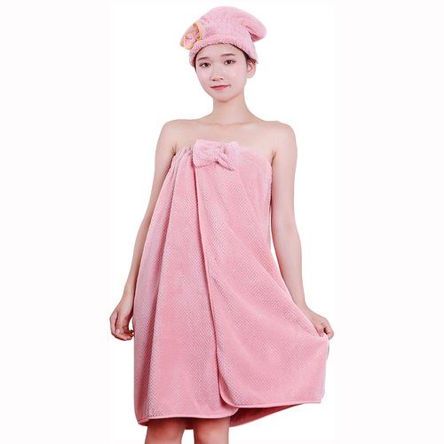 Pineapple plaid bow coral velvet bath skirt dry hair hat set tube top bath towel wearable tube top bath skirt women wholesale