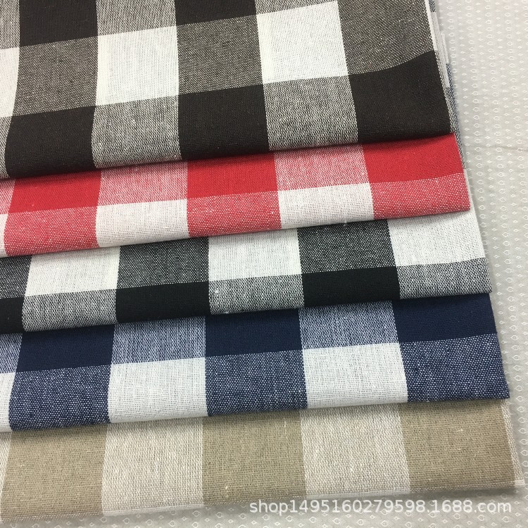 厂家直销2015麻棉布 亚麻棉面料中格子棉麻布料色织布，大方得体